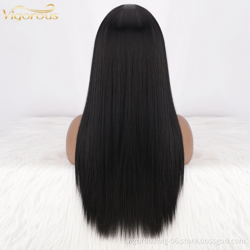 Private Label Hot Sale Cheap Bone Straight Synthetic Hair Wigs Black Color Headband Wigs For Black Women Synthetic Hair